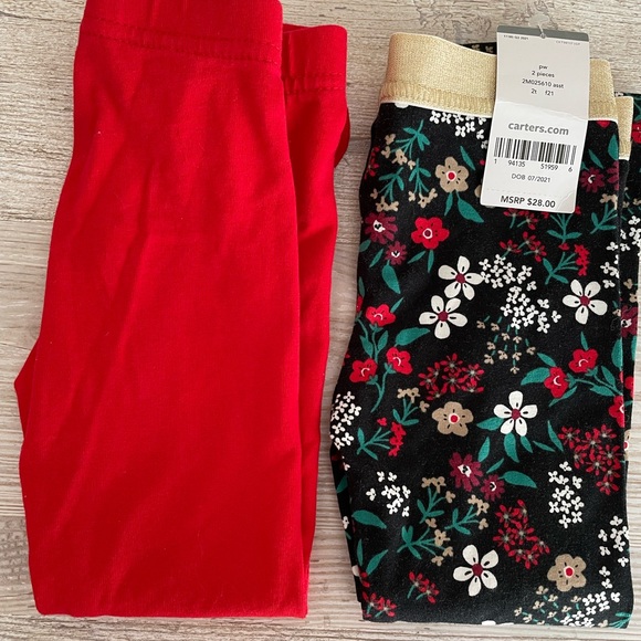 2 pairs of Carters leggings pants. Holiday print. Size Toddler 2T. - Picture 2 of 11